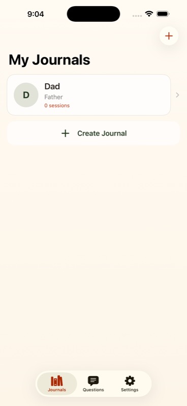 Storywell journals screen showing a journal for Dad
